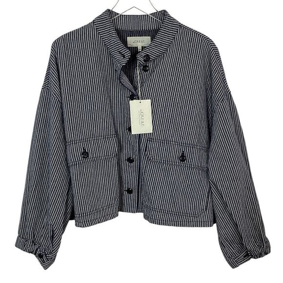 THE GREAT. Size 3 (US L) Pilot Swing Striped Cropped Boxy Cargo Jacket Stripe - Picture 4 of 14